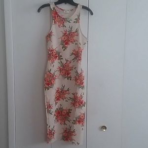 love J Floral Sleeveless Body Conscious Tank Dress Ivory Red